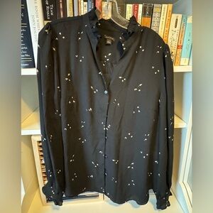 Ann Taylor Black Button Down Ruffle Shirt